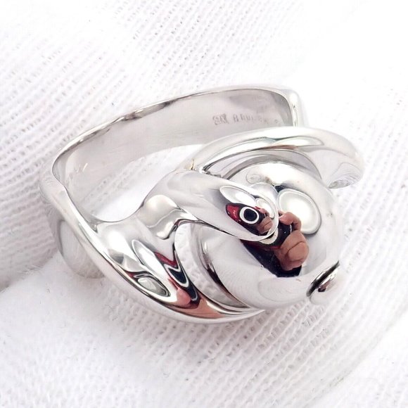 Authentic! Marina B 18k White Gold Rolling Ball Globe Ring Sz 7 - Picture 2 of 9